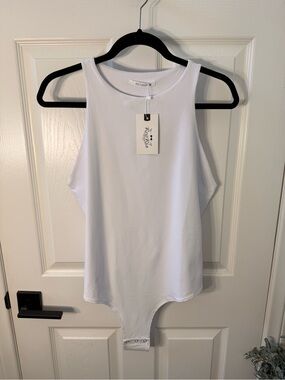 ReoRia White Tank Bodysuit with High Neck